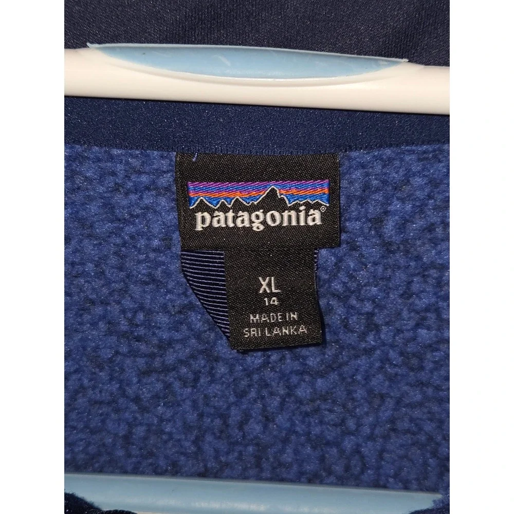 Patagonia Kids Fleece Pullover Blue Quarter Zip Size XL‎ 14 Made in Sri Lanka